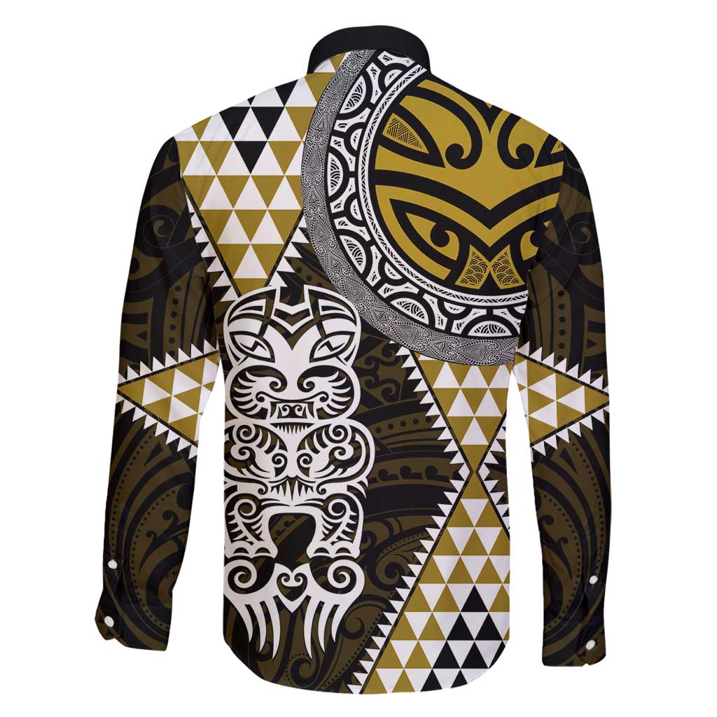 Yellow Aotearoa Niho Taniwha Family Matching Tank Maxi Dress and Hawaiian Shirt Maori Mythology Tooth - Taniko Motifs LT14 - Polynesian Pride