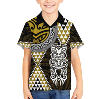 Yellow Aotearoa Niho Taniwha Family Matching Tank Maxi Dress and Hawaiian Shirt Maori Mythology Tooth - Taniko Motifs LT14 Son's Shirt Yellow - Polynesian Pride