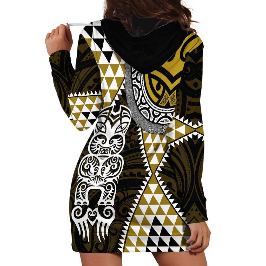 Yellow Aotearoa Niho Taniwha Hoodie Dress Maori Mythology Tooth - Taniko Motifs LT14 - Polynesian Pride
