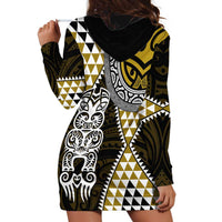 Yellow Aotearoa Niho Taniwha Hoodie Dress Maori Mythology Tooth - Taniko Motifs LT14 - Polynesian Pride