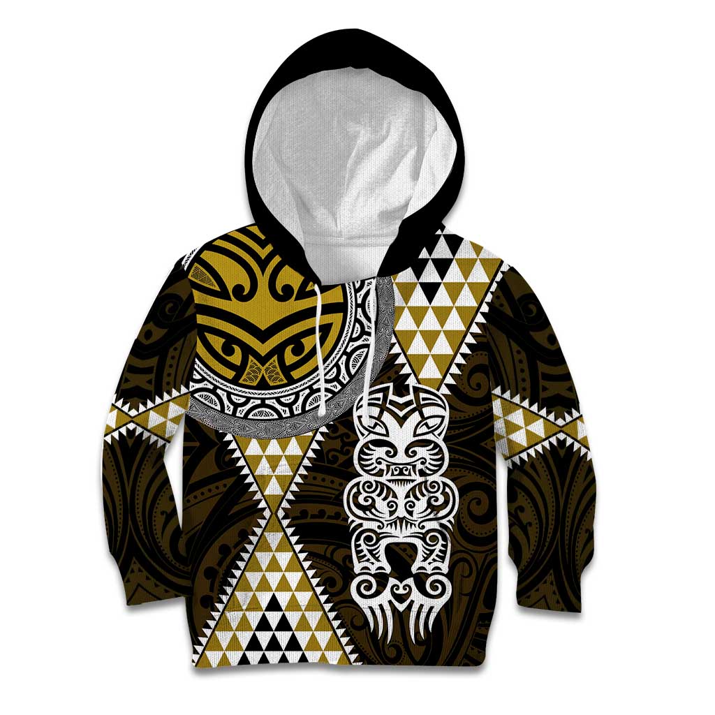 Yellow Aotearoa Niho Taniwha Kid Hoodie Maori Mythology Tooth - Taniko Motifs LT14 Hoodie Yellow - Polynesian Pride