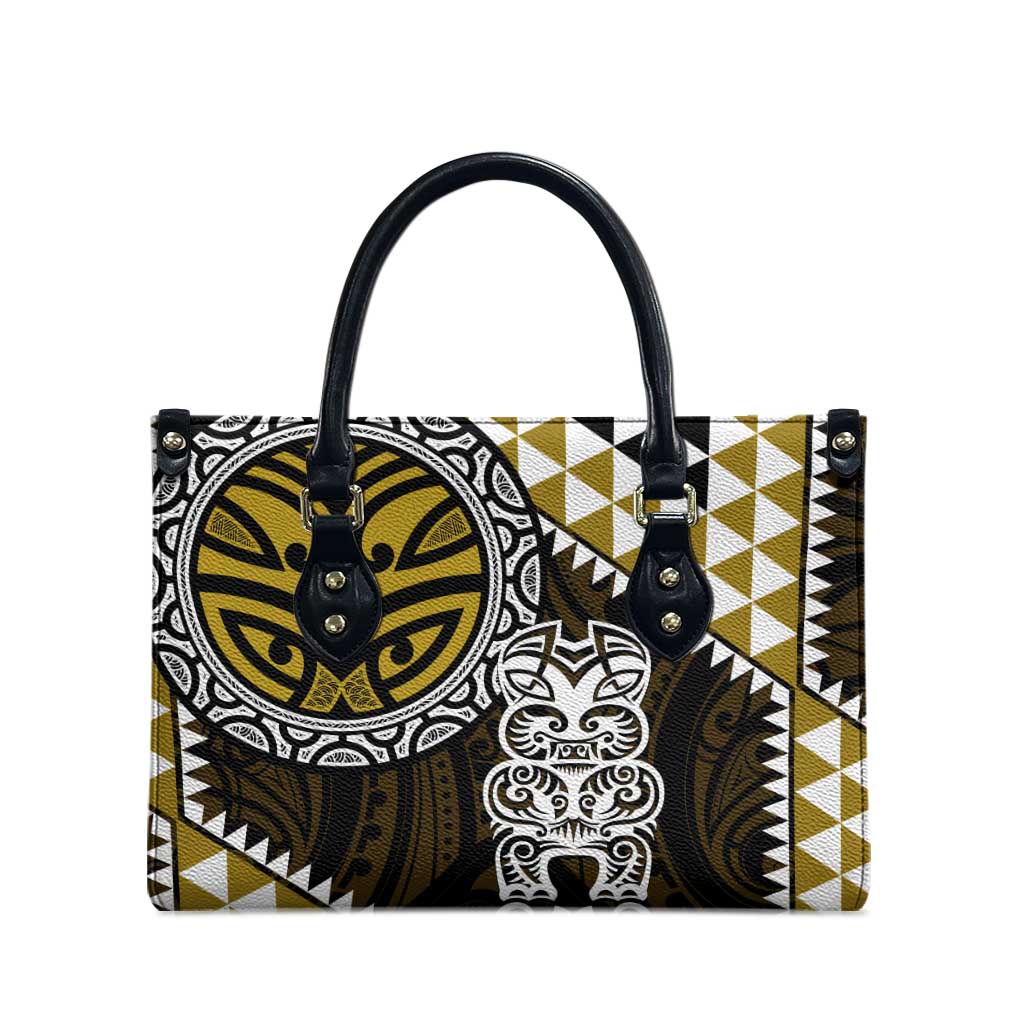Yellow Aotearoa Niho Taniwha Leather Bag Maori Mythology Tooth - Taniko Motifs - Polynesian Pride