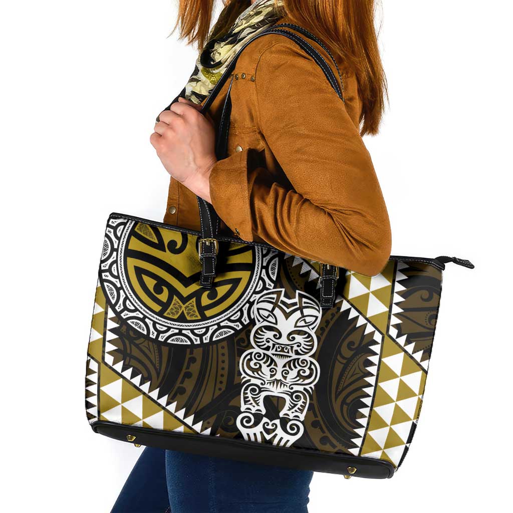 Yellow Aotearoa Niho Taniwha Leather Tote Bag Maori Mythology Tooth - Taniko Motifs LT14 Yellow - Polynesian Pride