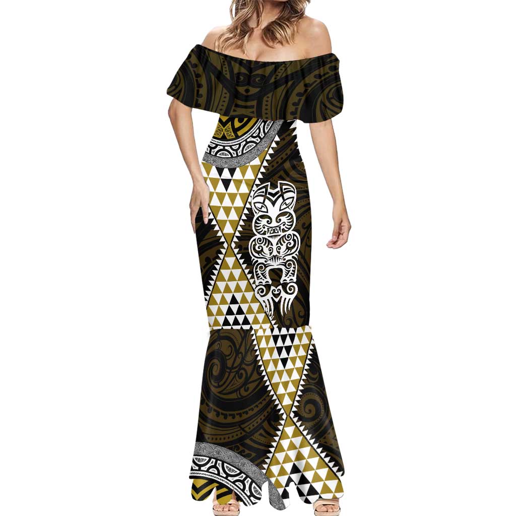 Yellow Aotearoa Niho Taniwha Mermaid Dress Maori Mythology Tooth - Taniko Motifs LT14 - Polynesian Pride