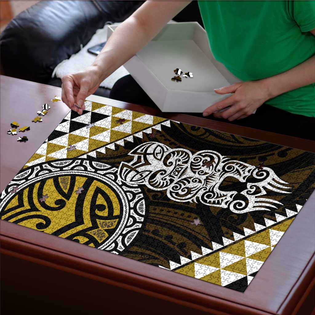 Yellow Aotearoa Niho Taniwha Puzzle Maori Mythology Tooth - Taniko Motifs - Polynesian Pride