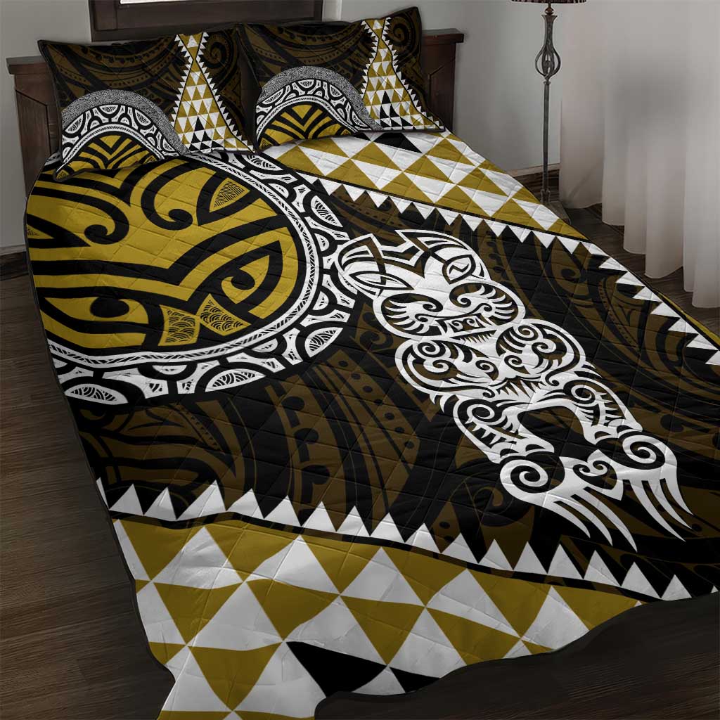 Yellow Aotearoa Niho Taniwha Quilt Bed Set Maori Mythology Tooth - Taniko Motifs LT14 Yellow - Polynesian Pride