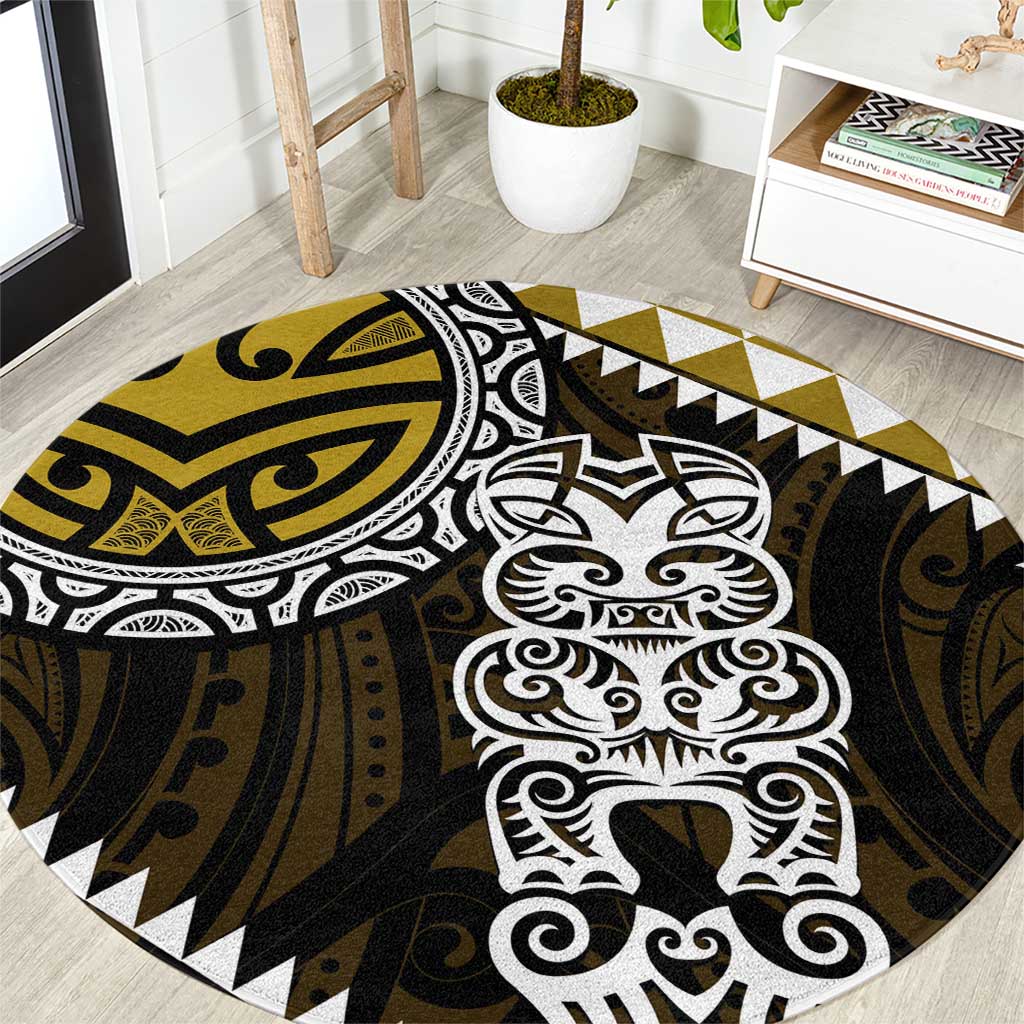 Yellow Aotearoa Niho Taniwha Round Carpet Maori Mythology Tooth - Taniko Motifs LT14 Yellow - Polynesian Pride
