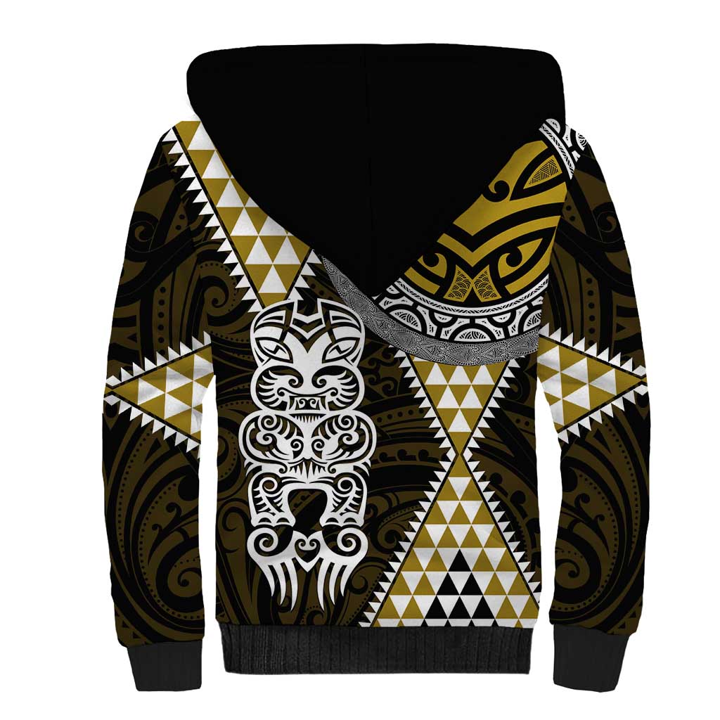 Yellow Aotearoa Niho Taniwha Sherpa Hoodie Maori Mythology Tooth - Taniko Motifs LT14 - Polynesian Pride
