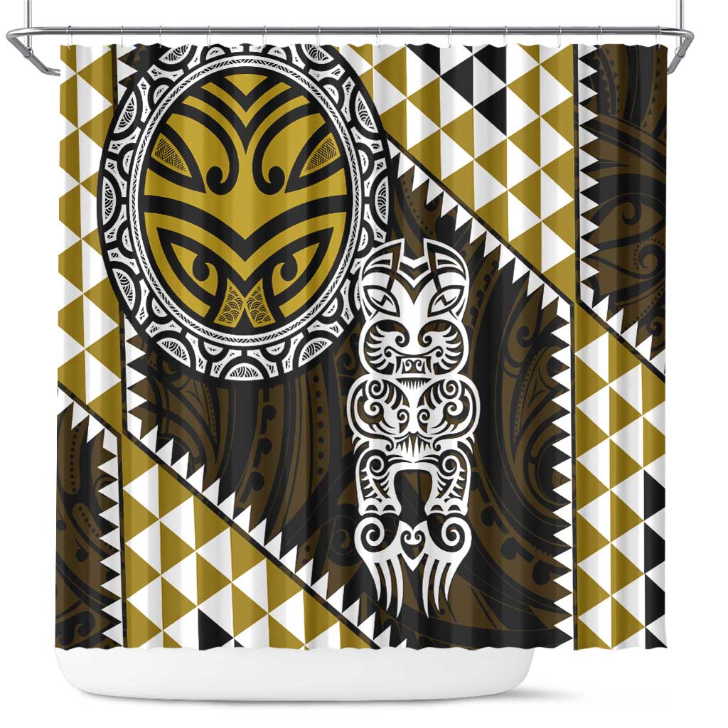Yellow Aotearoa Niho Taniwha Shower Curtain Maori Mythology Tooth - Taniko Motifs LT14 Yellow - Polynesian Pride