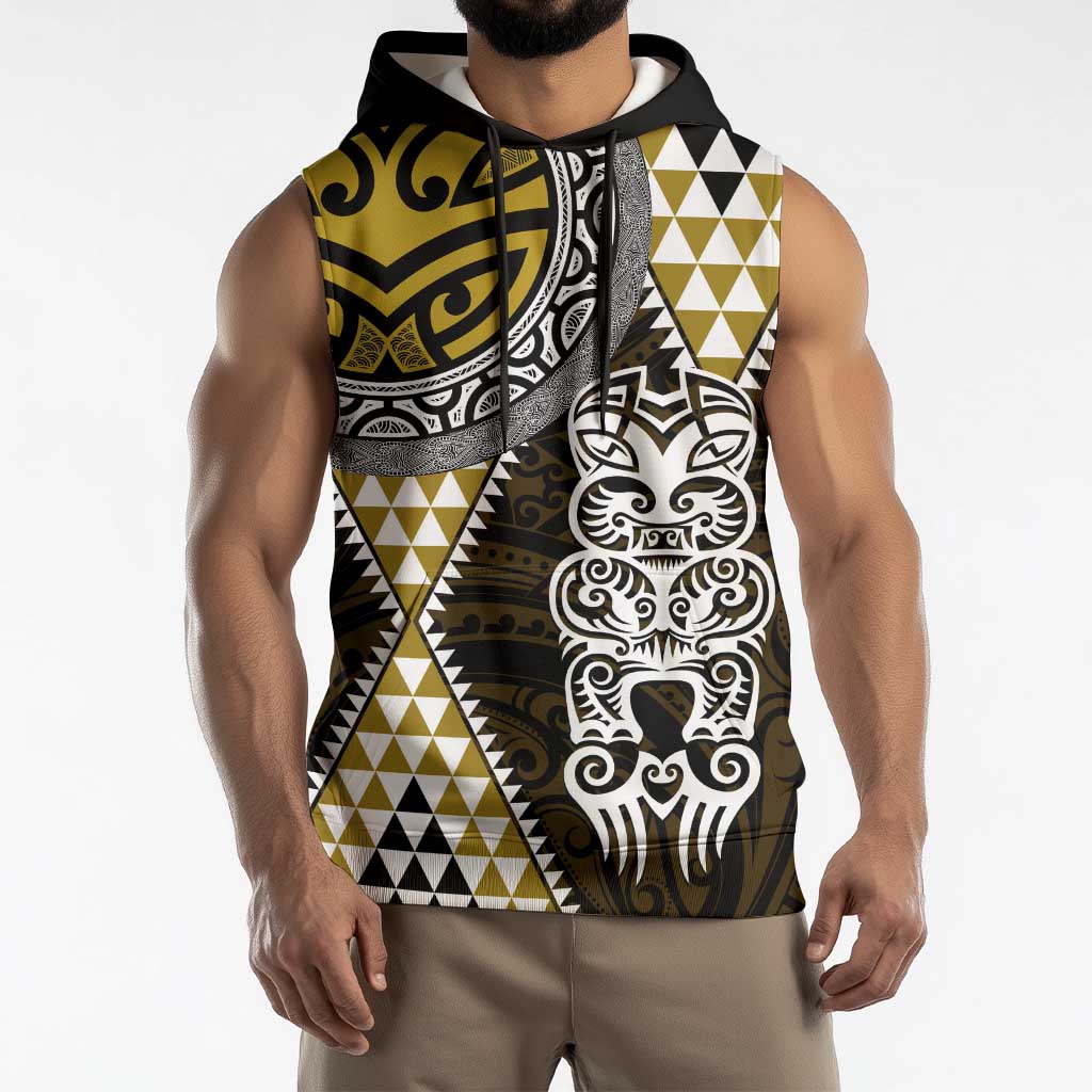 Yellow Aotearoa Niho Taniwha Sleeveless Hoodie Maori Mythology Tooth - Taniko Motifs LT14 - Polynesian Pride