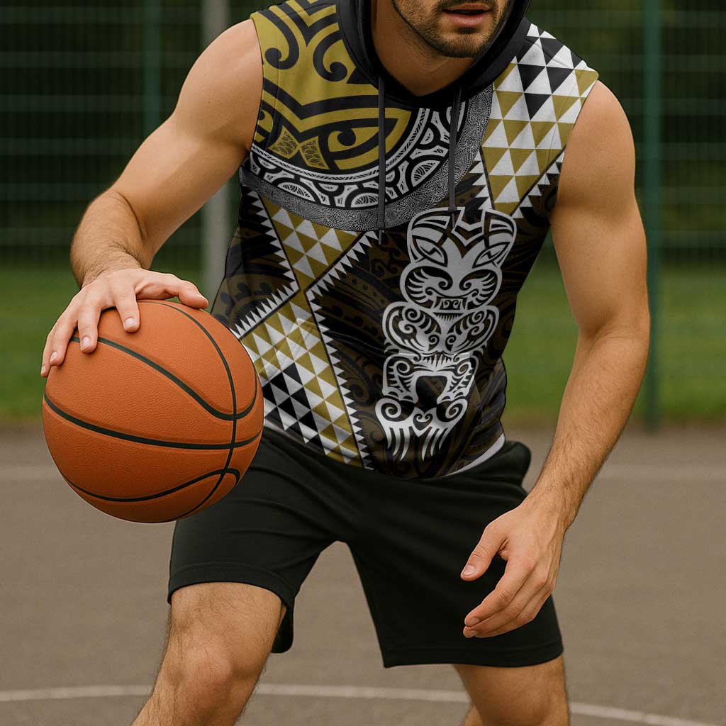 Yellow Aotearoa Niho Taniwha Sleeveless Hoodie Maori Mythology Tooth - Taniko Motifs LT14 - Polynesian Pride