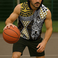 Yellow Aotearoa Niho Taniwha Sleeveless Zip Hoodie Maori Mythology Tooth - Taniko Motifs LT14 - Polynesian Pride