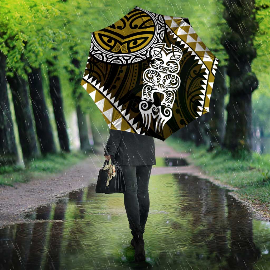 Yellow Aotearoa Niho Taniwha Umbrella Maori Mythology Tooth - Taniko Motifs - Polynesian Pride