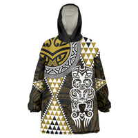 Yellow Aotearoa Niho Taniwha Wearable Blanket Hoodie Maori Mythology Tooth - Taniko Motifs LT14 One Size Yellow - Polynesian Pride