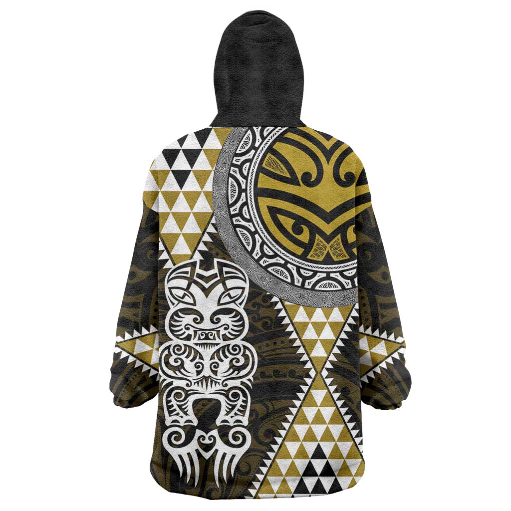 Yellow Aotearoa Niho Taniwha Wearable Blanket Hoodie Maori Mythology Tooth - Taniko Motifs LT14 - Polynesian Pride