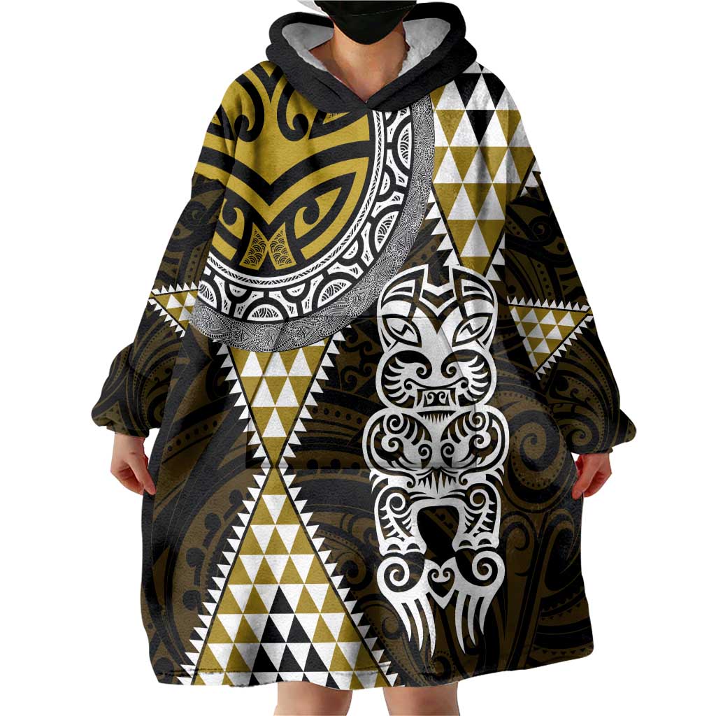 Yellow Aotearoa Niho Taniwha Wearable Blanket Hoodie Maori Mythology Tooth - Taniko Motifs LT14 - Polynesian Pride