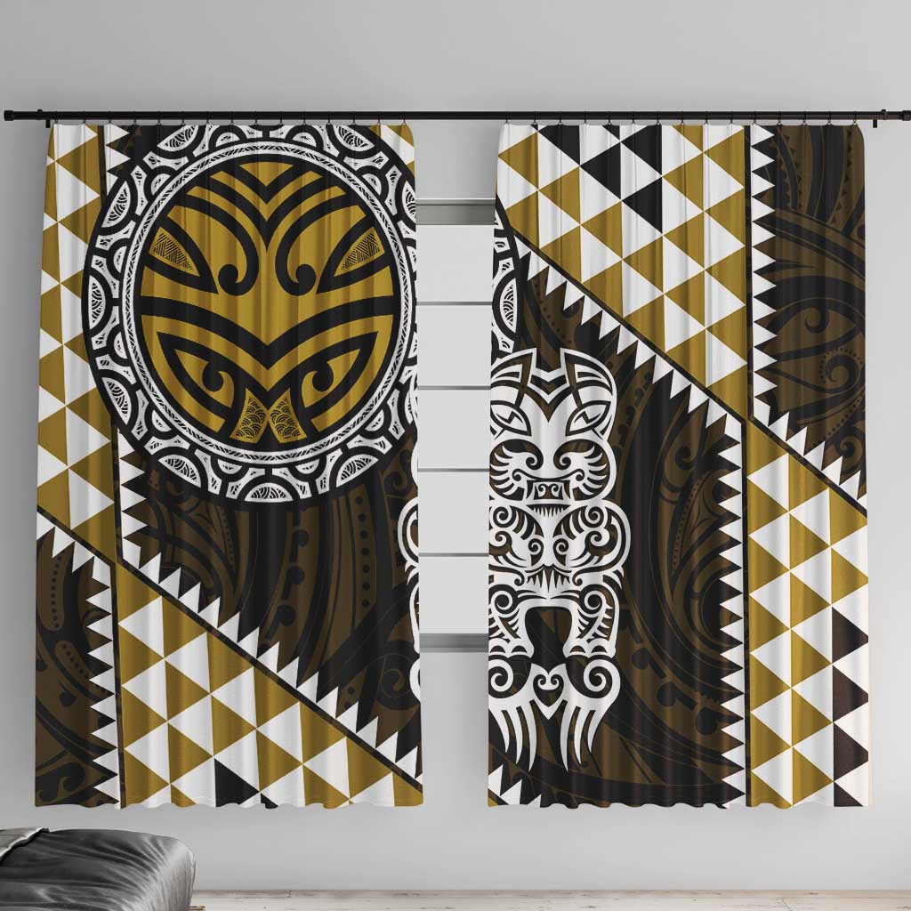 Yellow Aotearoa Niho Taniwha Window Curtain Maori Mythology Tooth - Taniko Motifs LT14 With Hooks Yellow - Polynesian Pride