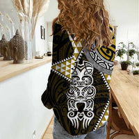Yellow Aotearoa Niho Taniwha Women Casual Shirt Maori Mythology Tooth - Taniko Motifs LT14 - Polynesian Pride