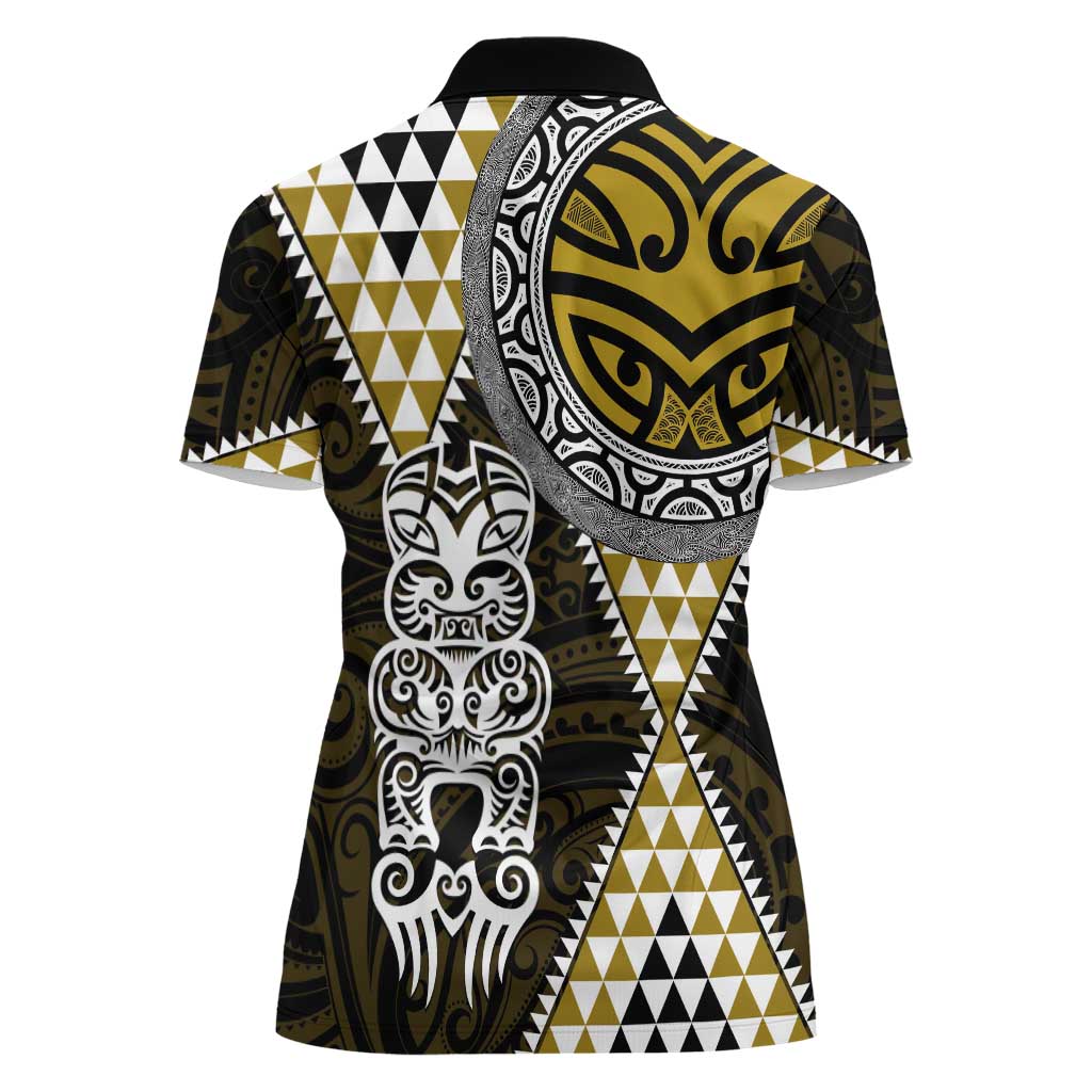 Yellow Aotearoa Niho Taniwha Women Polo Shirt Maori Mythology Tooth - Taniko Motifs