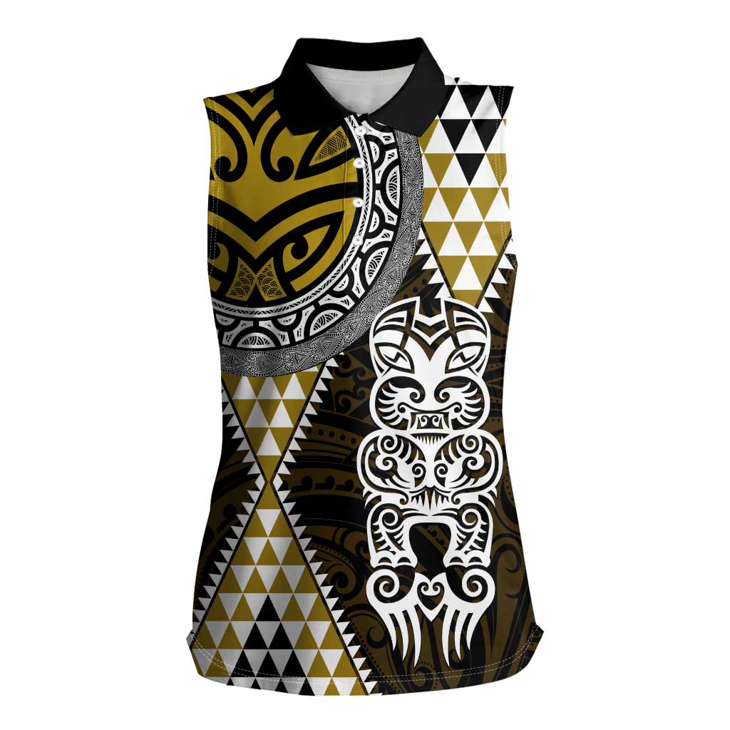 Yellow Aotearoa Niho Taniwha Women Sleeveless Polo Shirt Maori Mythology Tooth - Taniko Motifs LT14 Female Yellow - Polynesian Pride