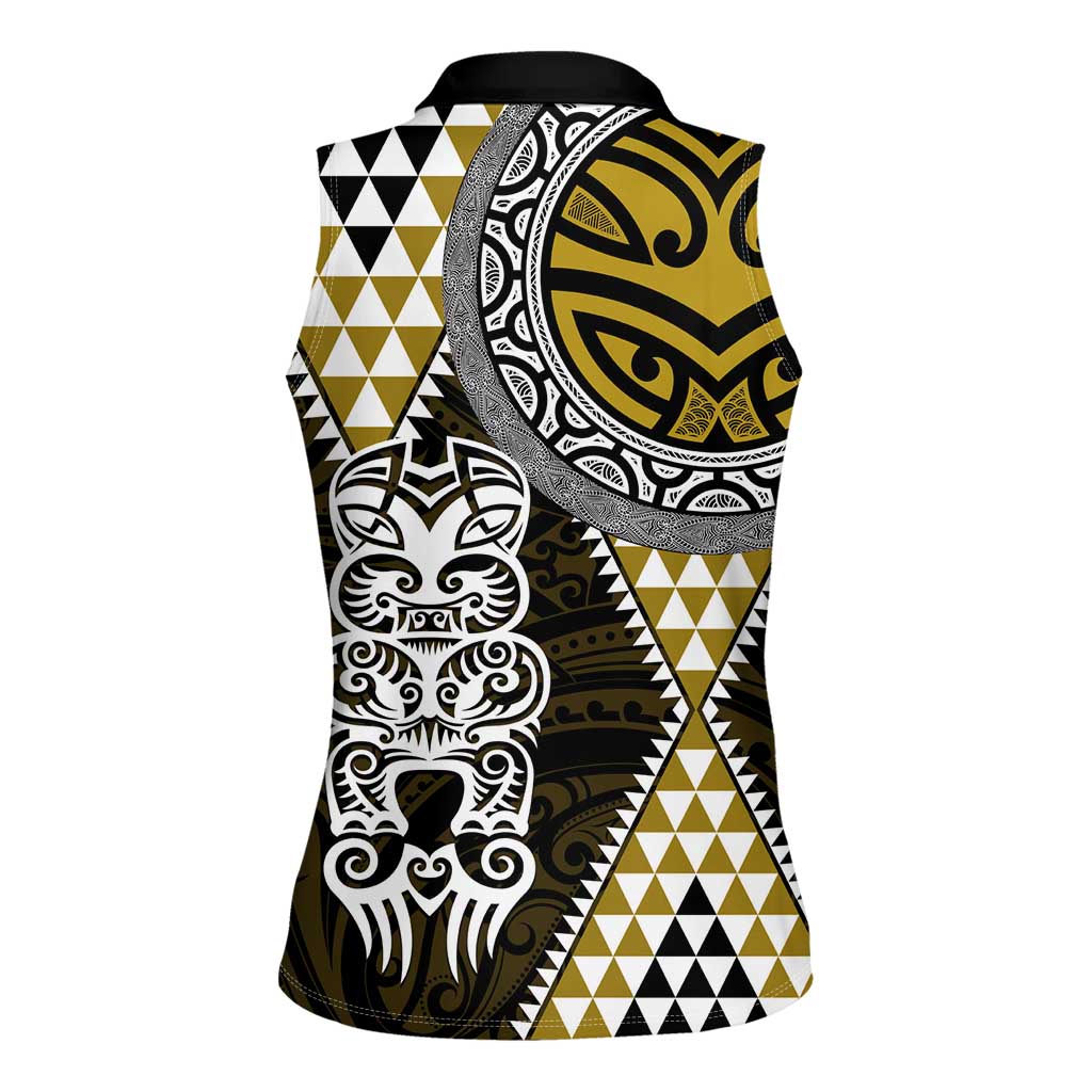 Yellow Aotearoa Niho Taniwha Women Sleeveless Polo Shirt Maori Mythology Tooth - Taniko Motifs LT14 - Polynesian Pride