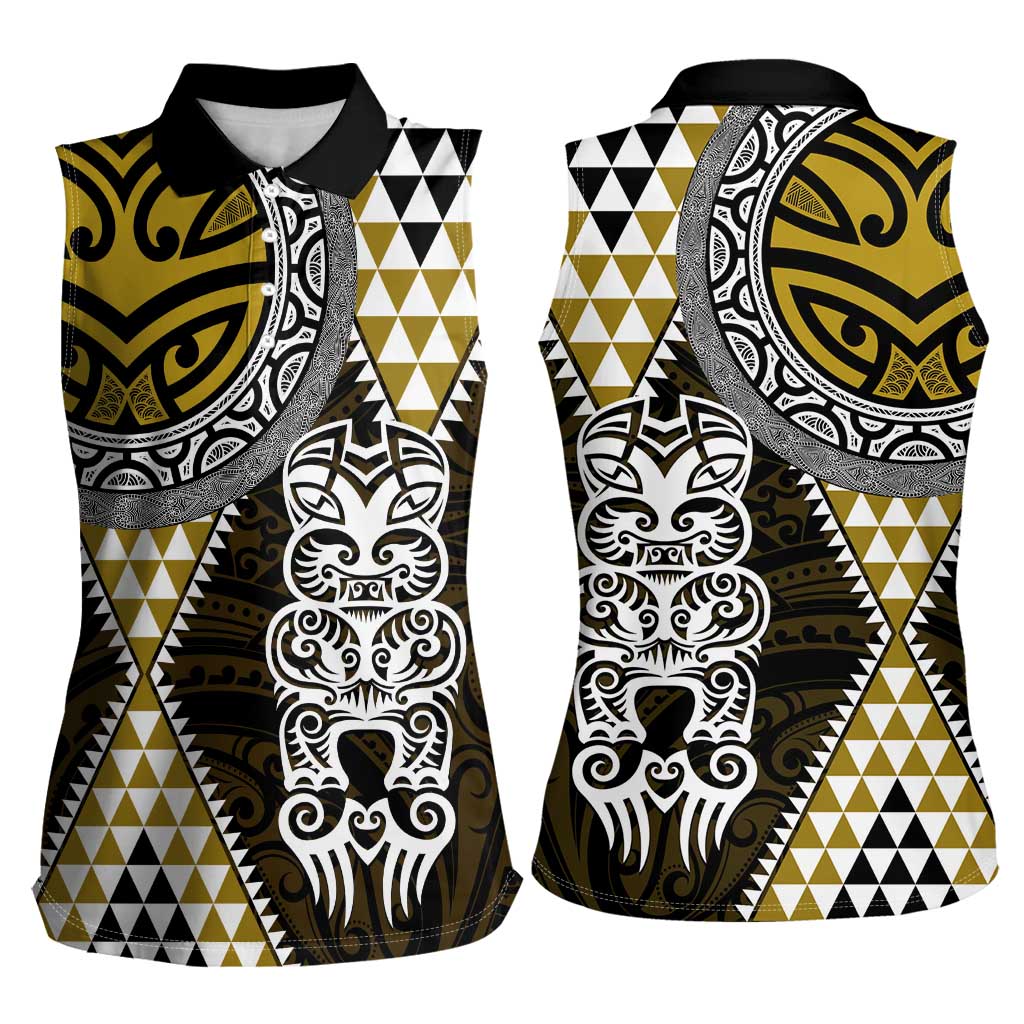 Yellow Aotearoa Niho Taniwha Women Sleeveless Polo Shirt Maori Mythology Tooth - Taniko Motifs LT14 - Polynesian Pride