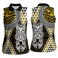 Yellow Aotearoa Niho Taniwha Women Sleeveless Polo Shirt Maori Mythology Tooth - Taniko Motifs LT14 - Polynesian Pride