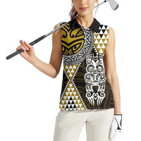 Yellow Aotearoa Niho Taniwha Women Sleeveless Polo Shirt Maori Mythology Tooth - Taniko Motifs LT14 - Polynesian Pride