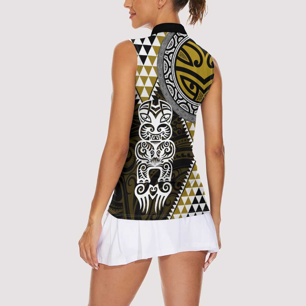 Yellow Aotearoa Niho Taniwha Women Sleeveless Polo Shirt Maori Mythology Tooth - Taniko Motifs LT14 - Polynesian Pride