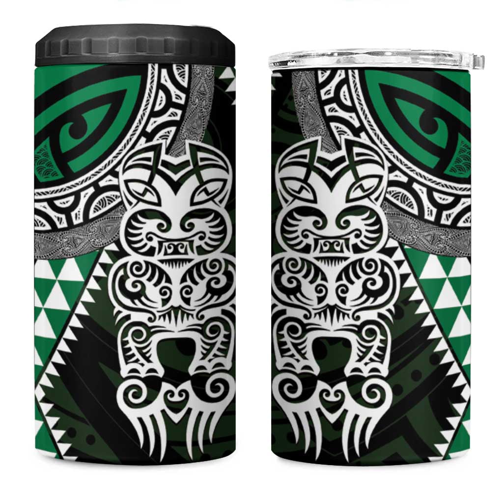Green Aotearoa Niho Taniwha 4 in 1 Can Cooler Tumbler Maori Mythology Tooth - Taniko Motifs LT14 One Size: 16 oz Green - Polynesian Pride