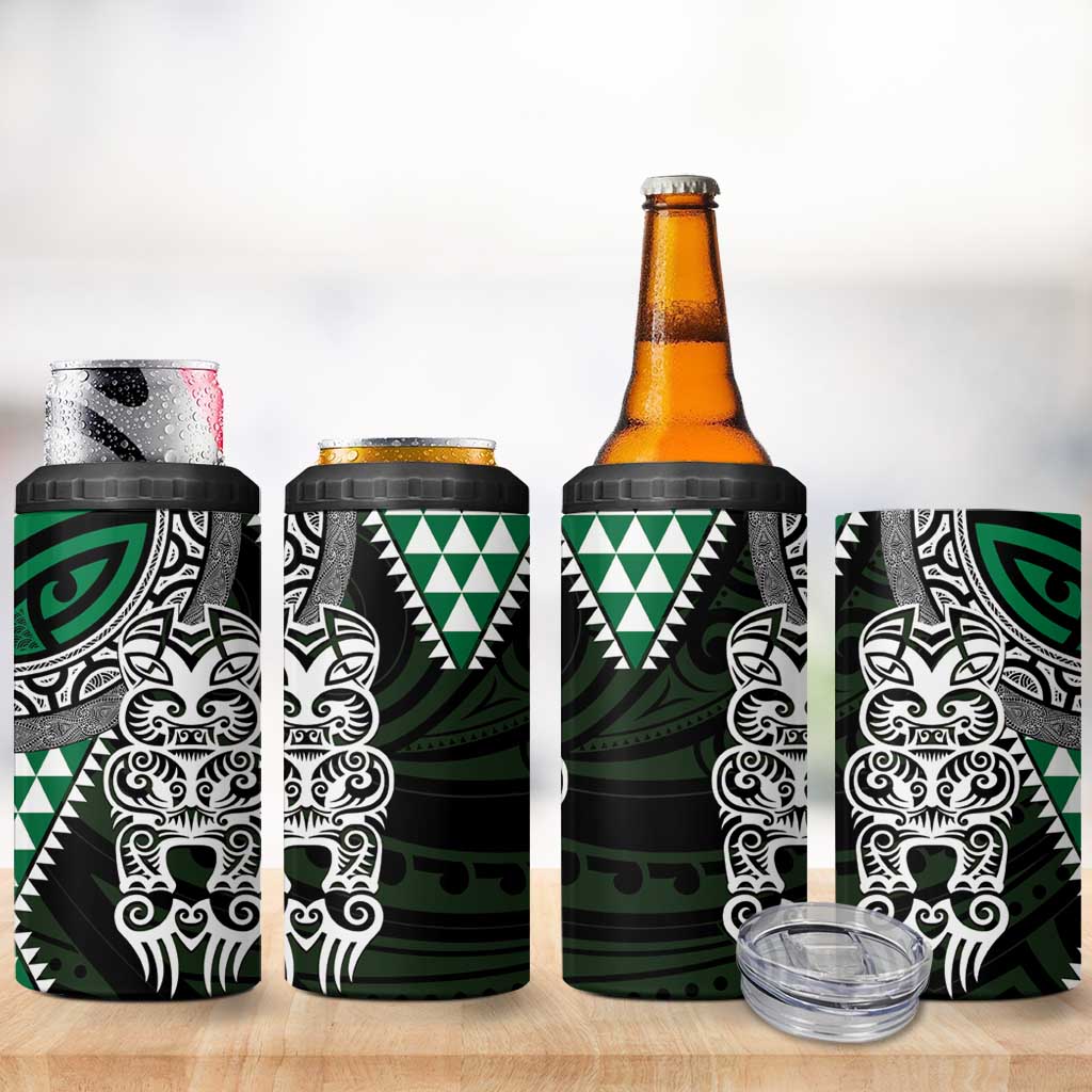 Green Aotearoa Niho Taniwha 4 in 1 Can Cooler Tumbler Maori Mythology Tooth - Taniko Motifs LT14 - Polynesian Pride