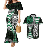 Green Aotearoa Niho Taniwha Couples Matching Mermaid Dress and Hawaiian Shirt Maori Mythology Tooth - Taniko Motifs LT14 Green - Polynesian Pride