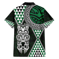 Green Aotearoa Niho Taniwha Family Matching Long Sleeve Bodycon Dress and Hawaiian Shirt Maori Mythology Tooth - Taniko Motifs LT14 - Polynesian Pride