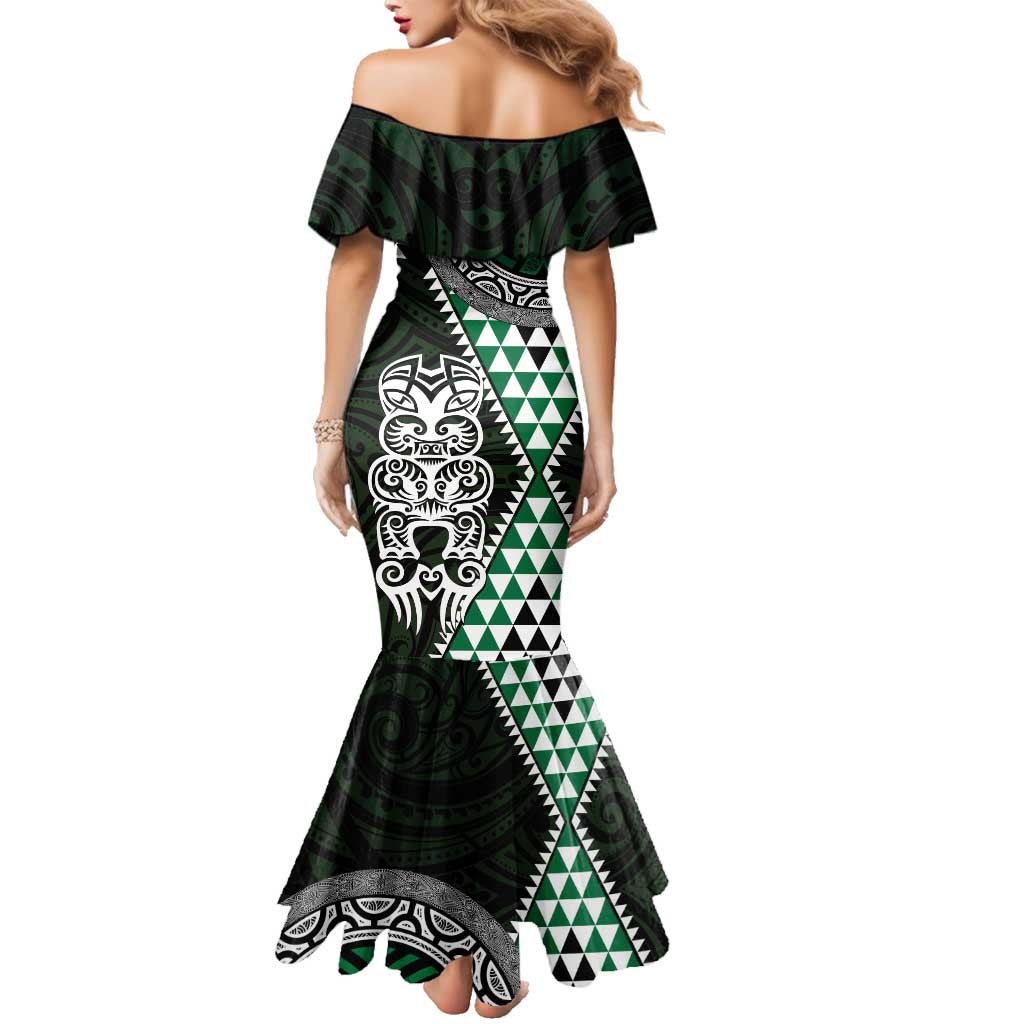 Green Aotearoa Niho Taniwha Family Matching Mermaid Dress and Hawaiian Shirt Maori Mythology Tooth - Taniko Motifs LT14 - Polynesian Pride