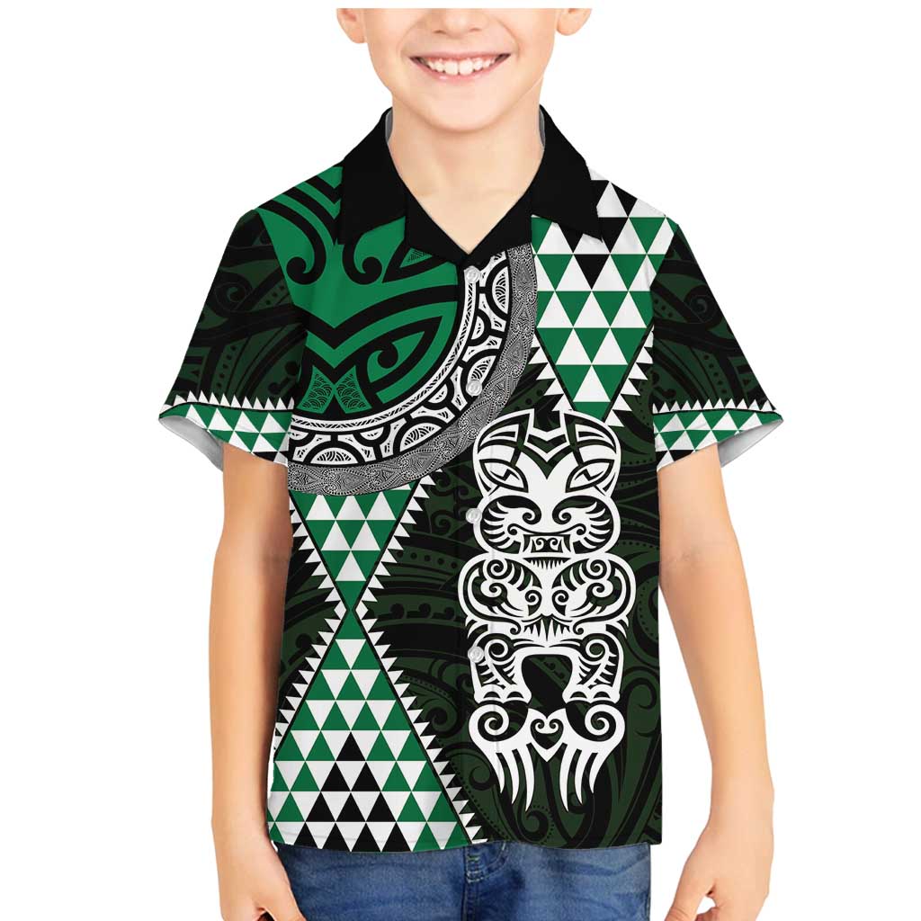 Green Aotearoa Niho Taniwha Family Matching Mermaid Dress and Hawaiian Shirt Maori Mythology Tooth - Taniko Motifs LT14 Son's Shirt Green - Polynesian Pride