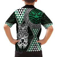 Green Aotearoa Niho Taniwha Family Matching Off Shoulder Maxi Dress and Hawaiian Shirt Maori Mythology Tooth - Taniko Motifs LT14 - Polynesian Pride