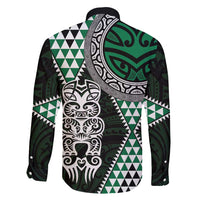 Green Aotearoa Niho Taniwha Family Matching Off Shoulder Maxi Dress and Hawaiian Shirt Maori Mythology Tooth - Taniko Motifs LT14 - Polynesian Pride