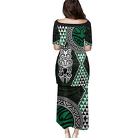 Green Aotearoa Niho Taniwha Family Matching Puletasi and Hawaiian Shirt Maori Mythology Tooth - Taniko Motifs LT14 - Polynesian Pride