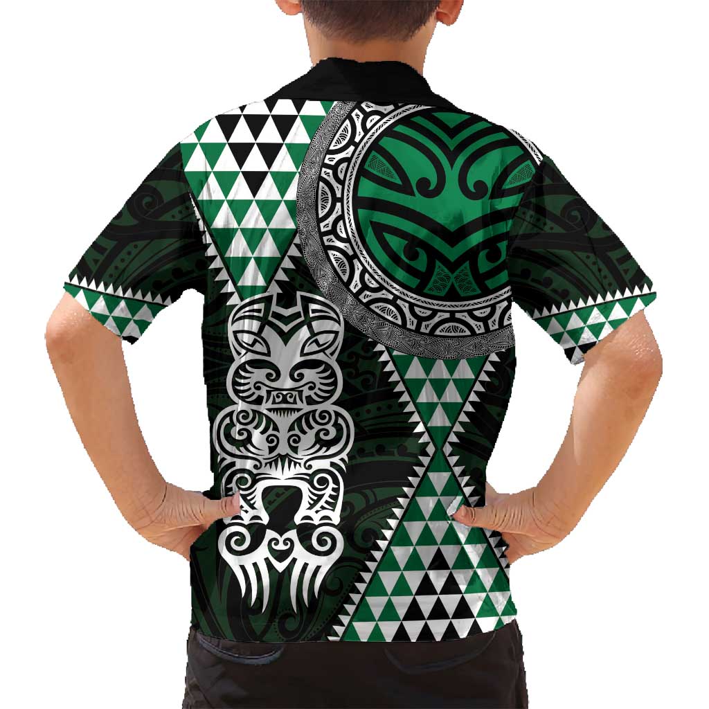 Green Aotearoa Niho Taniwha Family Matching Summer Maxi Dress and Hawaiian Shirt Maori Mythology Tooth - Taniko Motifs LT14 - Polynesian Pride