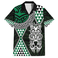 Green Aotearoa Niho Taniwha Family Matching Tank Maxi Dress and Hawaiian Shirt Maori Mythology Tooth - Taniko Motifs LT14 Dad's Shirt - Short Sleeve Green - Polynesian Pride