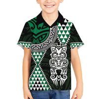 Green Aotearoa Niho Taniwha Family Matching Tank Maxi Dress and Hawaiian Shirt Maori Mythology Tooth - Taniko Motifs LT14 Son's Shirt Green - Polynesian Pride
