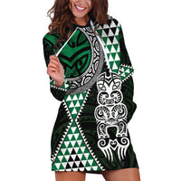 Green Aotearoa Niho Taniwha Hoodie Dress Maori Mythology Tooth - Taniko Motifs LT14 Green - Polynesian Pride