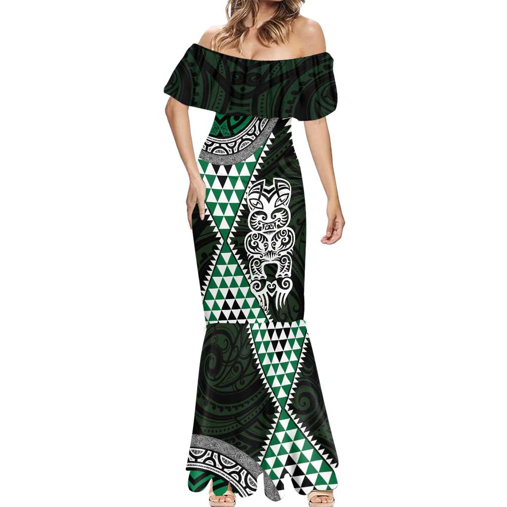 Green Aotearoa Niho Taniwha Mermaid Dress Maori Mythology Tooth - Taniko Motifs LT14 - Polynesian Pride