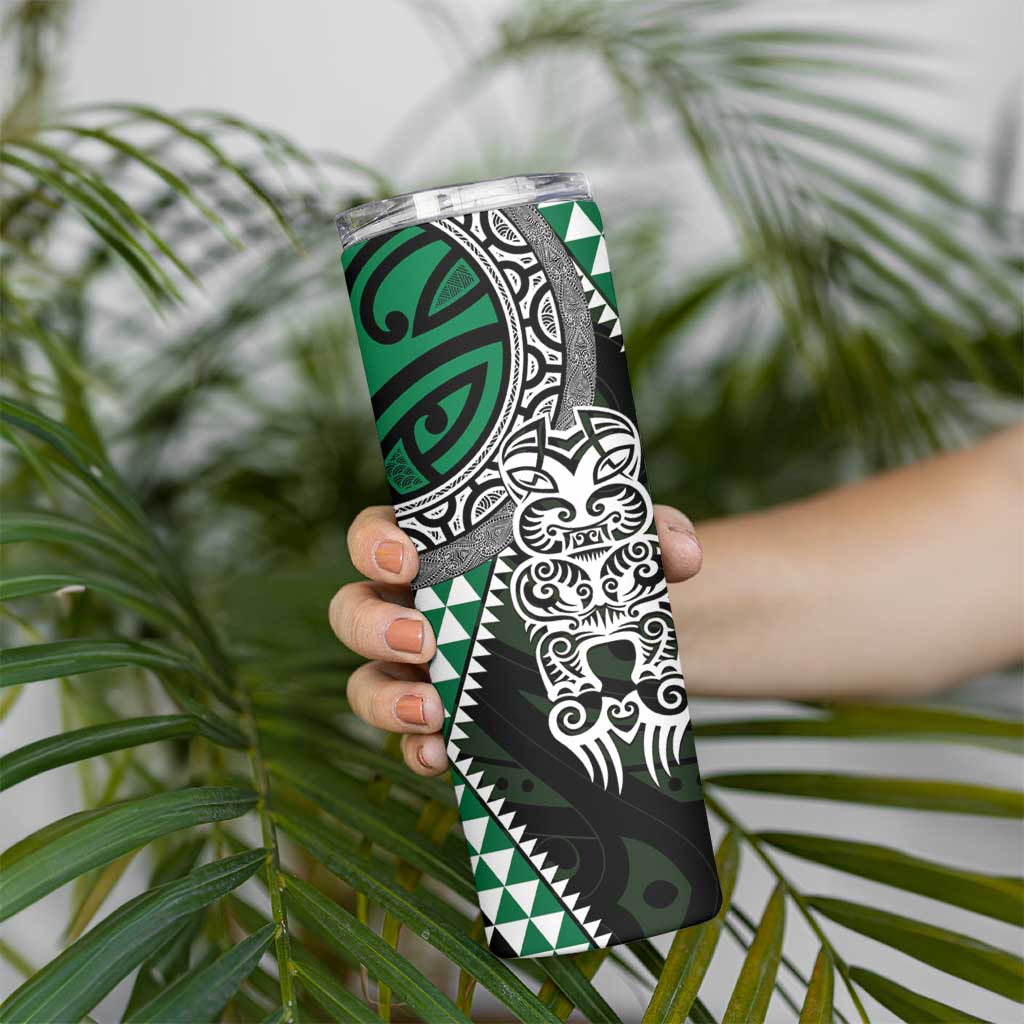 Green Aotearoa Niho Taniwha Skinny Tumbler Maori Mythology Tooth - Taniko Motifs LT14 - Polynesian Pride