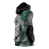 Green Aotearoa Niho Taniwha Sleeveless Hoodie Maori Mythology Tooth - Taniko Motifs LT14 - Polynesian Pride