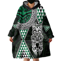 Green Aotearoa Niho Taniwha Wearable Blanket Hoodie Maori Mythology Tooth - Taniko Motifs LT14 - Polynesian Pride
