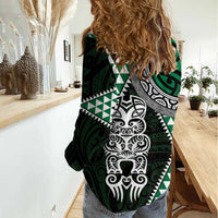 Green Aotearoa Niho Taniwha Women Casual Shirt Maori Mythology Tooth - Taniko Motifs LT14 - Polynesian Pride