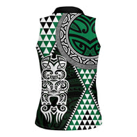 Green Aotearoa Niho Taniwha Women Sleeveless Polo Shirt Maori Mythology Tooth - Taniko Motifs LT14 - Polynesian Pride