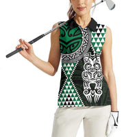 Green Aotearoa Niho Taniwha Women Sleeveless Polo Shirt Maori Mythology Tooth - Taniko Motifs LT14 - Polynesian Pride