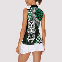 Green Aotearoa Niho Taniwha Women Sleeveless Polo Shirt Maori Mythology Tooth - Taniko Motifs LT14 - Polynesian Pride